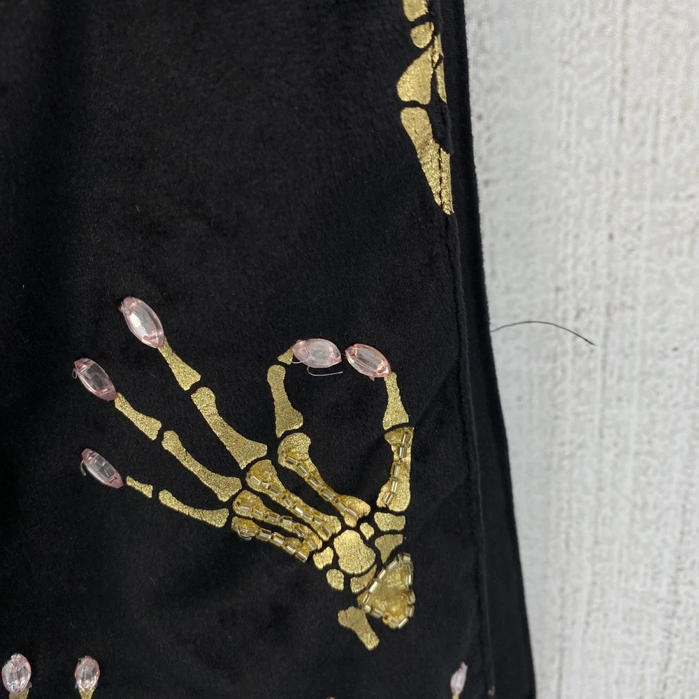 Lunaville Table Runner Black Gold Metallic Skeleton Hand Beaded Nails Halloween